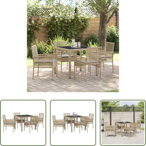 Garten Tisch - Garten Essgruppe 5 pcs Beige Poly-Rattan (1/5)