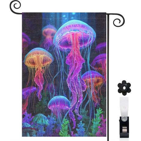 Drapeau de jardin Bienvenue en tissu résistant 45 x 30 cm décoratif et élégant décoration extérieure (1/5)