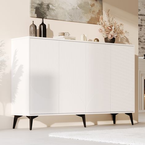Buffet de cuisine 160x35x100 cm, bahut 4 portes, étagères réglables, meuble de rangement multifonction - pieds métal - blanc