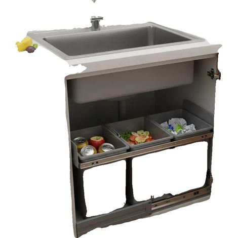 Cubo de basura extraíble de doble capacidad para debajo del fregadero, color verde militar. (1/2)