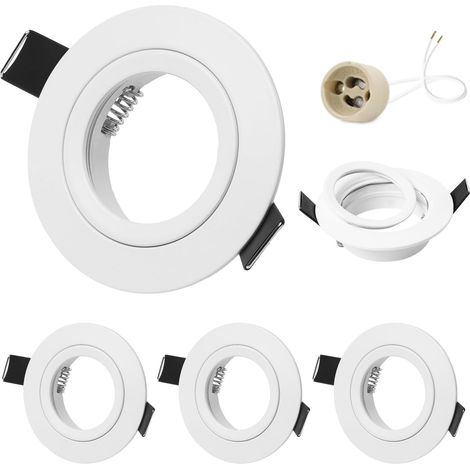 Spot LED Encastrable 230V Cadre Avec Douille GU10, Spots de plafond en Aluminium Blanc, Rond plat Spots Salle de bain spot cadre d'encastrement 68mm pour GU1O/MR16 Lot de 4 (1/5)
