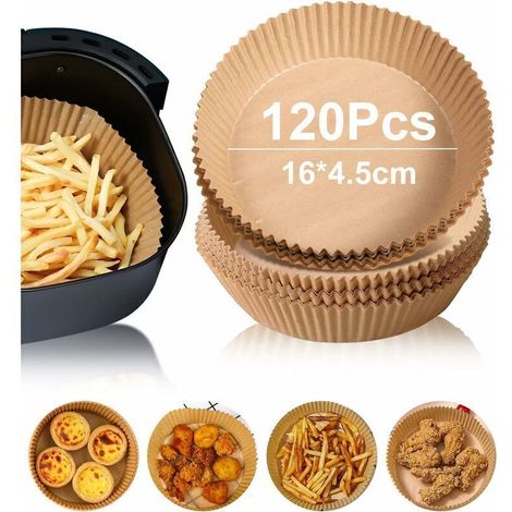 Air Fryer Feuilles de Papier 120 Pièces,Papier Cuisson Air Fryer Paper Liner,Air Fryer Parchment Paper,Papier Rond pour Friteuse à Air(16 4.5) (1/4)