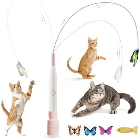 Bâton d'exercice Amovible à 2 Modes pour Chat, Jouet pour Chat Électrique Papillon, Interieur Jouet pour Chat avec Ventouse, Canne à Pêche Électrique pour Chat, Jouet Papillon Chat pour Petits/Grands (1/5)