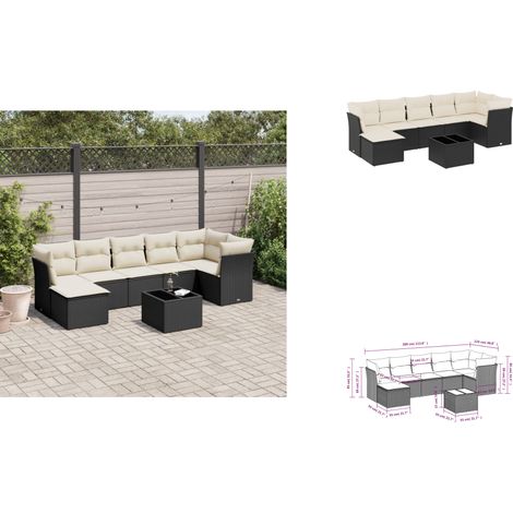 8-tlg. Garten-Sofagarnitur mit Kissen Schwarz Poly Rattan - Gartenmöbel Set - PE-Rattan Möbel - Outdoor Sofa - Esstisch Set - Gartenlounge (1/3)