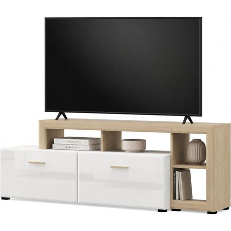 Mobile Porta tv Casola, 5 Ripiani, 2 Ante, con Piedini, 189x42x61h cm Bianco Opaco