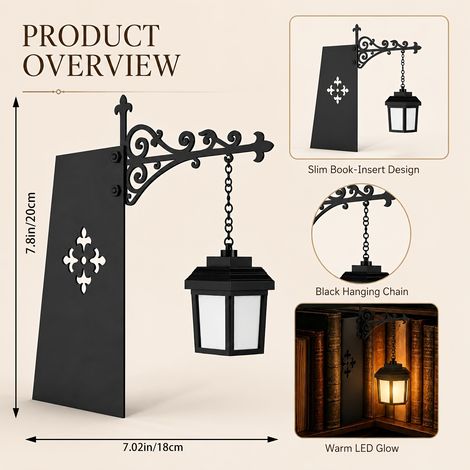 Série de lampes de bibliothèque vintage, décoration d'étagère Dark Academia, lampe de lecture gothique, décoration d'étagère de coin de lecture pour Halloween, Noël et cadeaux de fêtes (1/5)