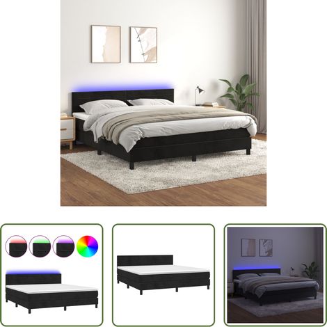 vidaXL LED - Boxspringbett mit Matratze & LED Schwarz 180x200 cm Samt (1/5)