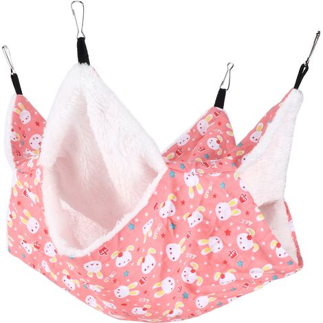 Hamac double couche chaud pour animaux de compagnie, bonne aération, sac de couchage suspendu pour écureuil, rose dessin animé (1/5)