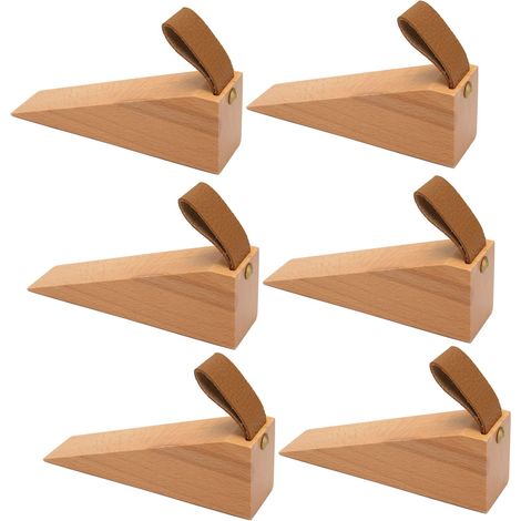 6 Cales de Porte en Bois Verni Brillant - Bloque-porte Compact pour Sécurité Incendie, Maison et Bureau (1/5)