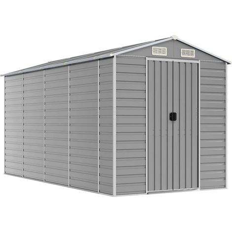 Abri de jardin cabane cabanon maison de stockage remise extérieur hangar outils robuste clair 191 x 385 x 198 cm acier galvanisé gris