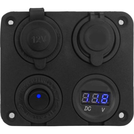 12V 4-Positionen-LED-Schalter mit Zigarettenanzünder, Voltmeter, zwei 4,2A USB-Anschlüssen für Auto/Boot, blau (1/5)