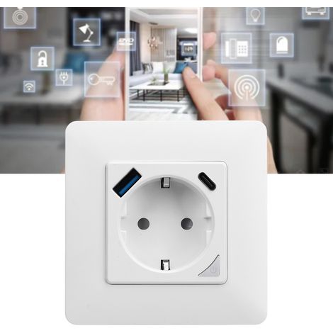 Intelligente, kabellose Steckdose gemäß europäischen Standards, per Smartphone fernsteuerbar, Alexa-Sprachsteuerung, USB-Schnellladefunktion, Wechselstrom 100–240 V (1/5)