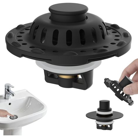 Verbesserter 3-in-1-Waschbeckenstöpsel aus Edelstahl für 25–46 mm große Waschbeckenlöcher, universeller Pop-up-Stöpsel mit herausnehmbarem Siebeinsatz, Messingkern, mattschwarz (1/5)