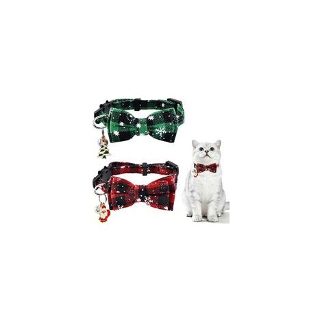Noël Collier pour Chien,2 Pieces Noeud Papillon Collier,Réglable,avec Cloche,Collar de Noël pour Chats et Chiens,Convient aux Chats et Chiens de Petit (1/5)