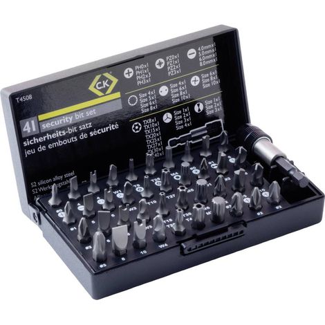 C.K T4508 Jeu d'embouts 41 pièces vis à fente, cruciforme Phillips, vis Pozidriv, 6 pans BO, denture multiple (XZN), cl (1/3)