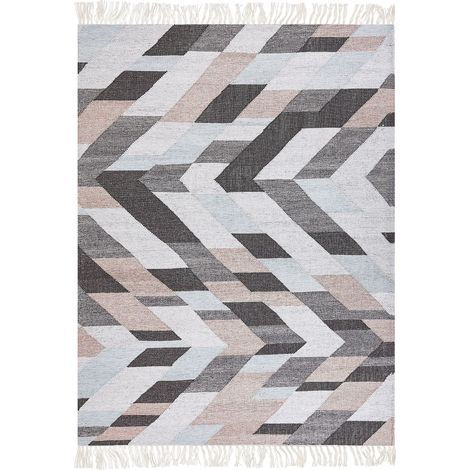Tappeto di iuta multicolore 140 x 200 cm fatto a mano con nappe Nakkas