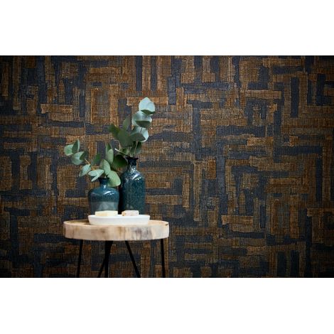 Papier peint intissé À motif Marron, Gris, Noir, Anthracite - 10,05 x 0,53 m (1/5)