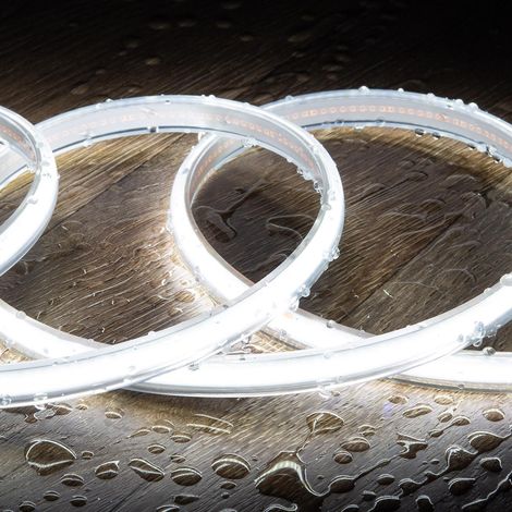 Bobina 50m Striscia LED Regolabile 220V COB 320 LED/m 8W/m 720lm/m Larga 12mm IP65 CRI90 Taglio 50cm 6000K Bianco Freddo