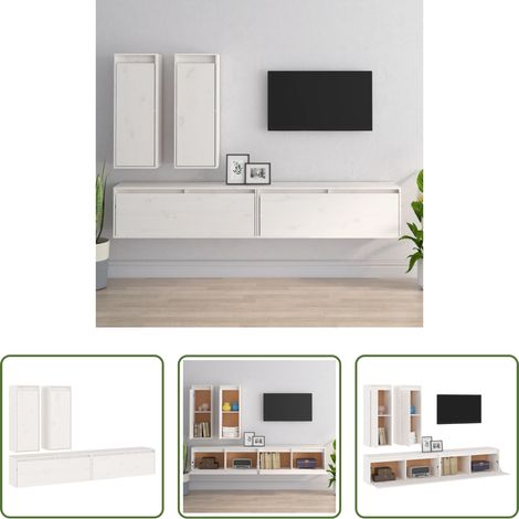 Armoire murale - Meubles TV 4 pcs Blanc Bois massif de pin (1/5)
