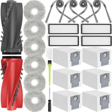 Qrevo S5V Accessoires pour Roborock Qrevo Edge S5A / Qrevo Curv/Qrevo Curv S5X / Qrevo Edge/Qrevo 5AE Pièces de Rechange 6 Sacs 2 Brosse Principale 4 Filtres 6 Chiffons 4 Brosses Latérales
