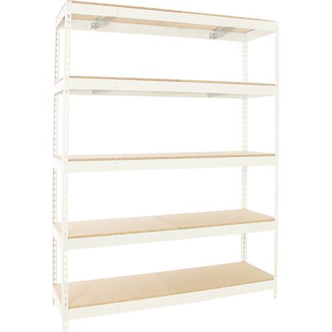 SimonRack Étagère Industrielle, 2000x2400x900 mm, 5 Niveaux en bois, 400 kg Capacité de Charge et Point de Flexion, Étagère Charge Lourde, Blanc/Bois - Simonforte (1/5)