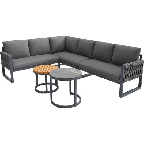 Set salotto da giardino modulare grigio in olefina con cuscini e tavolini regolabili (1/5)