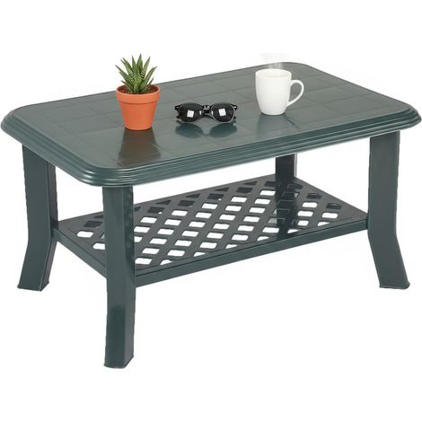 Dmora - Tavolo da esterno 0, Tavolino con portariviste, Tavolino da giardino multiuso, 100% Made in Italy, Cm 90x60h46, Verde