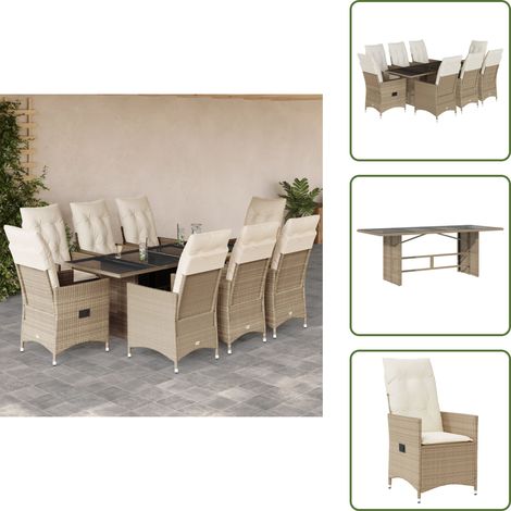 Relaxsessel - vidaXL 9-tlg. Garten-Essgruppe mit Kissen Beige Poly Rattan - Sitzkissen (1/5)