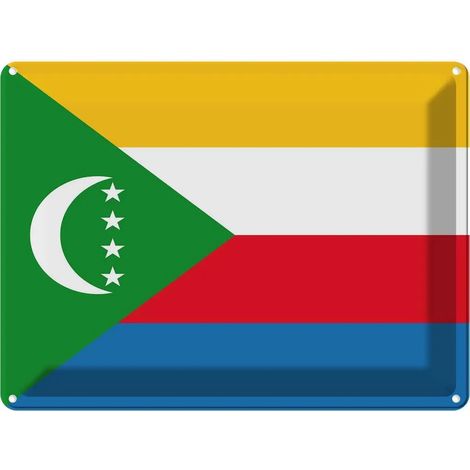 Plaque métallique 30x40 cm représentant le drapeau, la bannière et les armoiries des Comores (1/5)