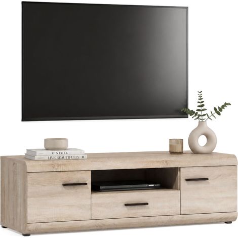 Mobile Porta tv Kalepa, un Cassetto, 2 Ripiani, 2 Ante, 140x54x44h cm Marrone Rovere
