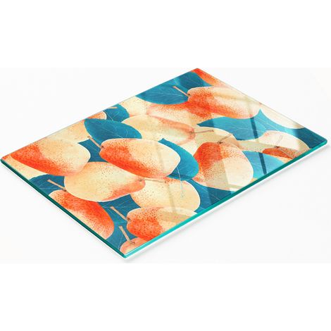 Tagliere da cucina decorativo in vetro con grafica a forma di pera, 80x52 cm (1/5)
