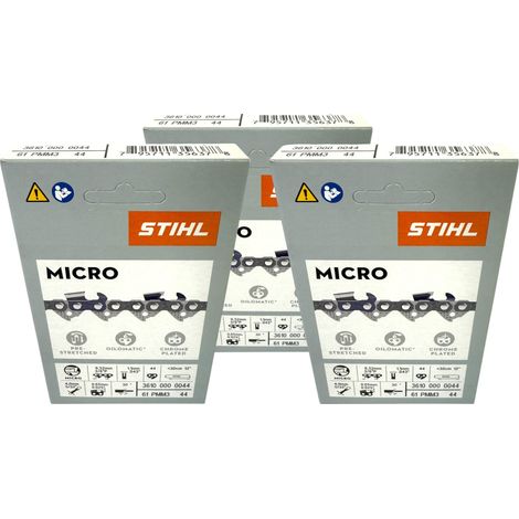 Chaîne de tronçonneuse STIHL Picco Micro Mini 3 30 cm 3/8" P 1,1 mm 44 TG, lot de 3 pièces (3x 36100000044)