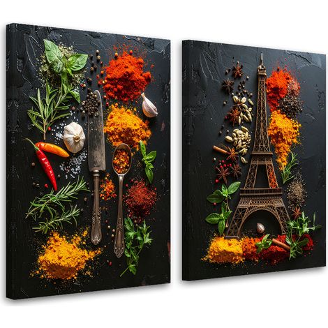 Tableaux sur toile lot  Épices et herbes aromatiques 2 x 80x120
