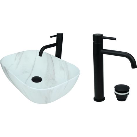 GTM Design Passe-lavabo 46 cm mat avec batterie et bouchons de lavage - Passe-lave-linge ovale pour bain de bain - Passe-lave-linge moderne sans hahnloch - Passe-lave-linge avec armature (1/5)