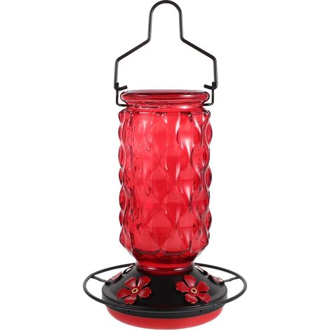 Distributeur de Sirop pour Colibris en Verre Rouge de Fleur avec Perchoir, Décoration Vintage pour Jardin et Espace Extérieur, Observation Transparente (1/5)