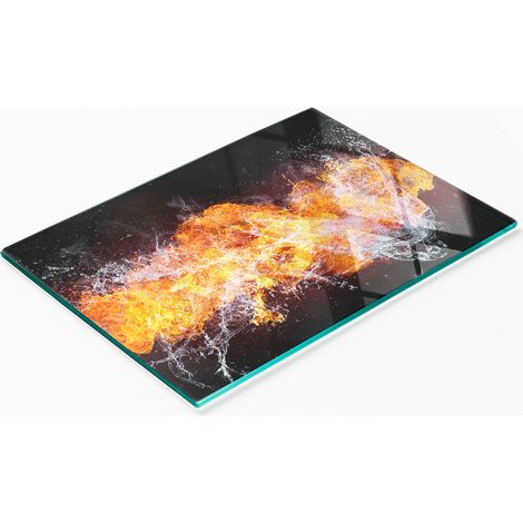 Vassoio decorativo in vetro per snack, con motivo fuoco e acqua, 80x52 cm. (1/5)