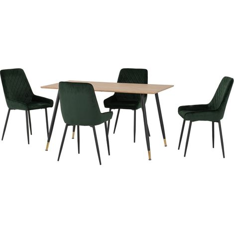 Hamilton & Avery Medium Indoor Dining Set - Medium Oak Effect/Emerald Green Velvet