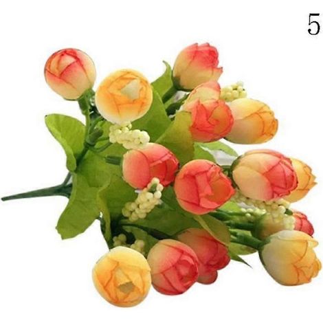 Boutons de roses thé artificielles, 15 têtes de fleurs en soie, fausse plante, accessoires de décoration pour fêtesorange (1/5)