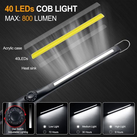Lampe de travail LED magnétique dotée d'un câble USB de pouces, d'une batterie haute capacité,lumineux,d'une base rotative à 360 (1/5)