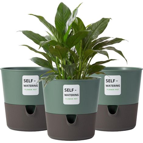 Selbstbewässernder Blumentopf 3er Set 16,5cm mit Wasserstandsanzeiger, Kunststoff Übertöpfe für Zimmerpflanzen (1/5)