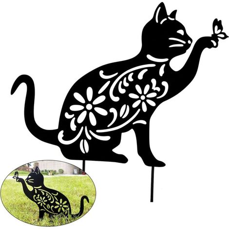 Pieu de décoration extérieure en métal – Silhouette de chat noir pour jardin ou pelouse, statue animale stylisée, design moderne et résistant aux intempéries (1/5)