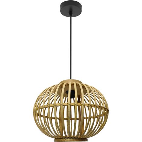 Plafoniera a sospensione “Guijo” con altezza regolabile E27 (220/240V) IP20 45115xØ34x34cm in metallo nero e bambù
