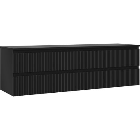 Mexen Rivel mueble de ba帽o bajo lavabo de 160 cm con encimera, 2 cajones, estriado, negro mate - 91A20-16047-2-BFFC71 (1/5)
