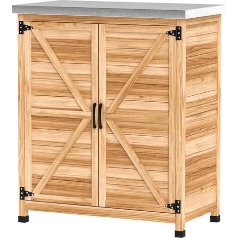 Armadio da giardino con ripiano interno e piano in acciaio zincato 79 x 43 x 92 cm legno (1/5)