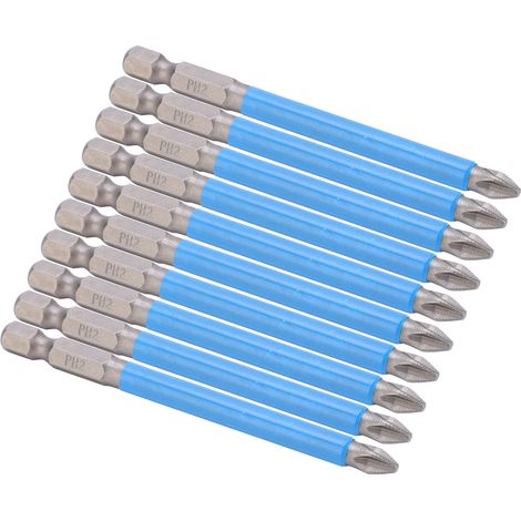 Lot de 10 Embouts Tournevis Cruciformes 90mm PH2 Antidérapants Magnétiques pour Perceuse Électrique (1/5)