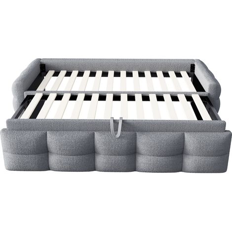Letto estraibile capitonné in velluto Teddy grigio 90/180 x 190 cm con rete (1/5)