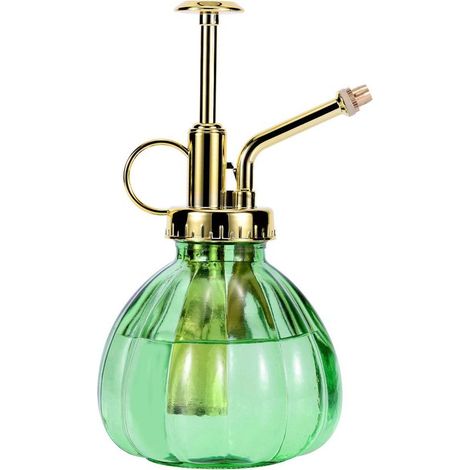 Vaporisateur de plantes en verre, vaporisateur d'eau en verre vert de 16,5 cm avec pompe supérieure dorée, petit arrosoir, brumisateur de petites plantes pour plantes d'intérieur et d'extérieur, vert (1/5)