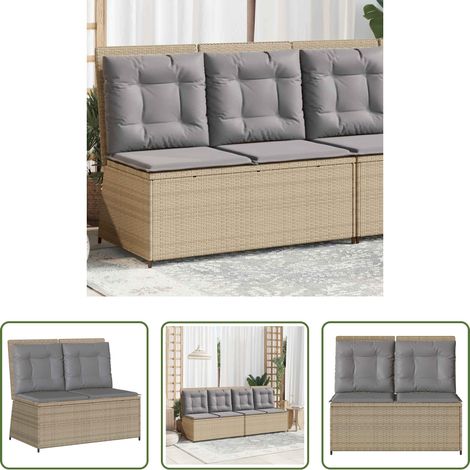 Relaxbank - Gartenbank Verstellbar mit Kissen Beige Poly Rattan (1/5)