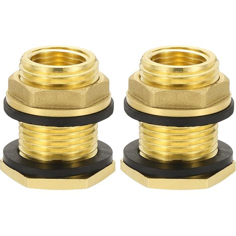 2 Pcs Raccord De Paroi en Laiton 1/2" NPT Femelle x 3/4" GHT Mâle Raccord Double Fileté Pour Citerne D'Eau Avec Filetage Pour Tuyau D'Arrosage, Seaux De Pluie Éviers Aquariums (1/5)