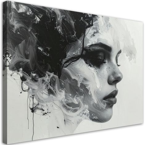 Cuadro en Lienzo, Retrato abstracto de una mujer en blanco y negro, 30x20 (1/5)